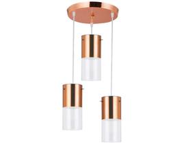 Luminária Lustre Moderno Pendente First 1/2 Cobre 03 Luzes Copos Tubos E27 28X23CM Llumm Bronzearte