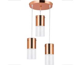 Luminária Lustre Moderno Pendente First Meio Cobre 03 Luzes Copos Tubos E27 28X23CM Llumm Bronzearte