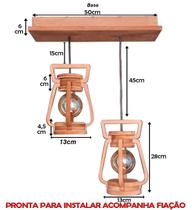 Luminária Lustre Pendente 2 Lampião 3 Peças 110/220 V