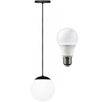 Luminária Lustre Pendente 215cm Jabuticaba Globo Vidro 15cm Teto Gimpo PJ15 + Lâmpada 12W