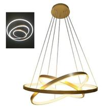 Luminaria Lustre Pendente 3 Aneis Led Luxo Perfil 3 em 1 Ajustavel Comercial Residencial Sala Quarto Recepçao Moderno Ambiente