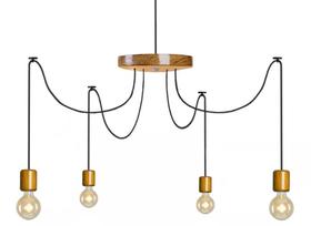 Luminária Lustre Pendente Aranha 4 Cabos Em Madeira Luminária Lustre Pendente Aranha 4 Cabos Em Madeira