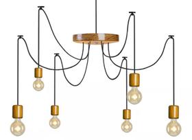 Luminária Lustre Pendente Aranha 6 Cabos Em Madeira Luminária Lustre Pendente Aranha 6 Cabos Em Madeira