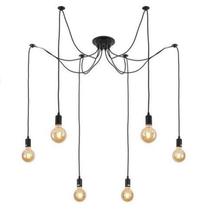 Luminária Lustre Pendente Aranha Preto Thomas Edison Para 6 Lâmpadas Luxo Moderno INL82