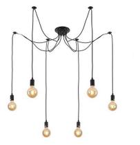 Luminária Lustre Pendente Aranha Preto Thomas Edison Para 6 Lâmpadas Luxo Moderno INL82