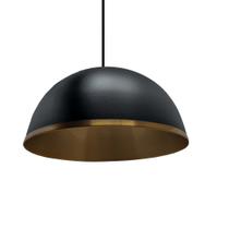 Luminária Lustre Pendente Atenas P Luxo Preto Com Cobre