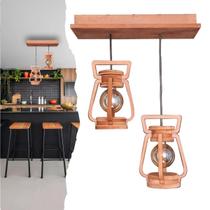 Luminária Lustre Pendente Lampião Rústica 2 Lâmpada Bivolt 110/220V