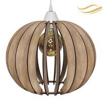 Luminária Lustre Pendente Madeira Sala Jantar Cozinha Balcão 20H Crú/Fio Branco Luminária Lustre Pendente Madeira Sala Jantar Cozinha Balcão 20H Crú/Fio Branco