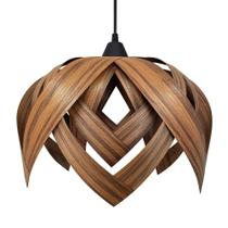 Luminária Lustre Pendente Madeira Teto Sala Cozinha Flor de Lótus Cor Pau Ferro