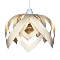 Luminária Lustre Pendente Madeira Teto Sala Quarto Cozinha Flor de Lótus Marfim