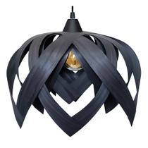 Luminária Lustre Pendente Madeira Teto Sala Quarto Cozinha Flor de Lótus Preto