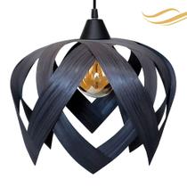 Luminária Lustre Pendente Madeira Teto Sala Quarto Cozinha Lúpulo M Preto