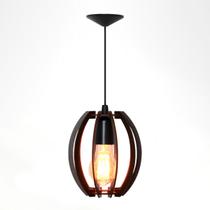 Luminária Lustre Pendente Madeira Vazado Aletado MDF Rustico Redondo Pequeno Soquete E27 15x17cm Sala Jantar Quarto Cozinha Bancada Gourmet