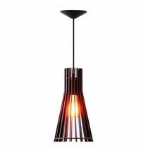 Luminária Lustre Pendente Madeira Vazado Aletado Rustico MDF Soquete E27 Pequeno 13x25cm Sala Jantar Quarto Cozinha Bancada Area Gourmet