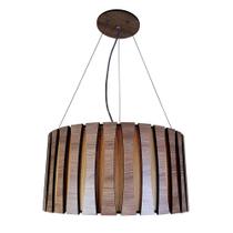 Luminária Lustre Pendente Moderno Bivolt Sala Mesa Jantar Redondo 40cm Carvalho