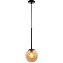 Luminária Lustre Pendente Orby Preto Vidro Bola Âmbar Moderno Luxo Sala Quarto Cabeceira Escritório Inl87