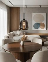 Luminária Lustre Pendente Poligonal Vidro Fumê Com Soquete E27