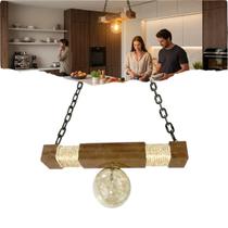 Luminária Lustre Pendente Rústica Réplica Caibro 30cm Teto 1 Bocal E-27 com Corda Sisal 110/220V
