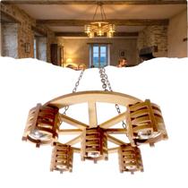 Luminária Lustre Pendente Rustica Roda De Carroça com Cúpula 5 Bocais E-27 60cm Diâmetro 110/220V Luminária Lustre Pendente Rustica Roda De Carroça com Cúpula 5 Bocais E-27 60cm Diâmetro 110/220V