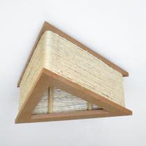 Luminária Lustre Pendente Rústico Retro Madeira Sisal 45cm