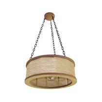 Luminária Lustre Pendente Rústico Retro Madeira Sisal 60Cm