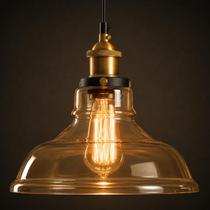 Luminária Lustre Pendente Teto 28x23cm Vidro Âmbar Chapéu Industrial Retrô Vintage E27 Gimpo KJDDE-237-AMB