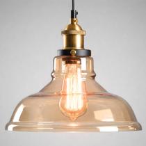 Luminária Lustre Pendente Teto 28x23cm Vidro Âmbar Industrial Retrô Vintage E27 Gimpo KJDDE-237-AMB
