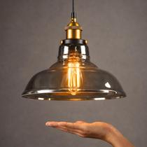 Luminária Lustre Pendente Teto 28x23cm Vidro Fumê Industrial Retrô Vintage E27 Gimpo KJDDE-237-ANTH