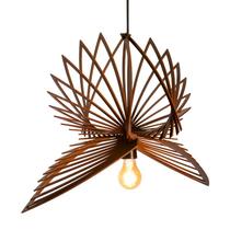 Luminária Lustre Pendente Vazado Aletado MDF Madeira Rústico