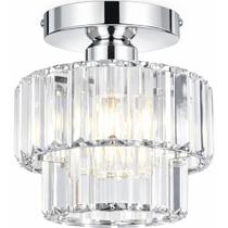 Luminária Lustre Teto 20x15cm 30 Cristais Metal Prata 2 Andares Plafon Gimpo KJGD-020-SILVERY