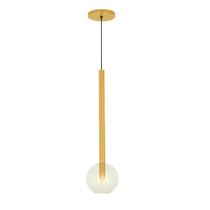 Luminária Lustre Teto Pendente Tubo Globo Vidro 14cm Dourado