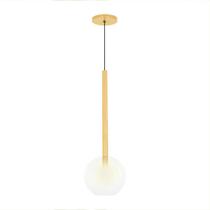 Luminária Lustre Teto Pendente Tubo Globo Vidro 20Cm Dourado