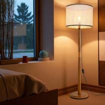 Luminária Luxo Chão Imperial Fina Madeira Cúpula Tela Sintética Acabamento Ferro Cobre Moderna Luxo Sala Quarto Escritório Estúdio Ambiente Moderno