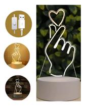 Luminária Luxo Lousa De Mesa Abajur 3D Desenho Mão Coração Iluminação Carrega USB KL1545