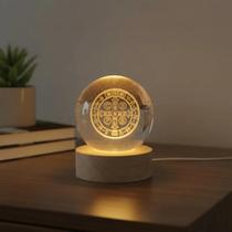 Luminária Medalha De São Bento Led Bola De Vidro Cabo USB