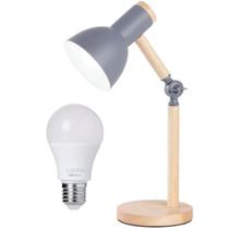 Luminária Mesa Abajur 45cm Articulada Retrô Madeira Gimpo KJTD-685-PAI + 1 Lâmpada 12 Watts LED Bivolt