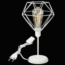 Luminária Mesa Abajur Clássico Aramado Diamante Branco P/LED