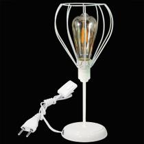 Luminária Mesa Abajur Clássico Aramado Teardrop Branco P/LED