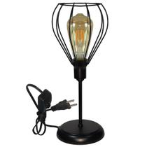 Luminária Mesa Abajur Clássico Aramado Teardrop Preto P/LED