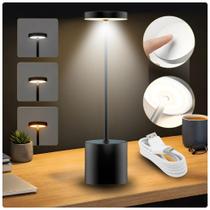 Luminária Mesa Abajur Led 3 Cores Dimerizável Sem Fio Recarregável Luz Ajustável Iluminação Decorativa para Quarto, Sala e Escritório 3 Temperaturas