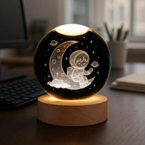 Luminária Mesa Bola De Cristal Astronauta 3d Decoração Criança Astro Astronauta na Lua Estrelas Luminária Mesa Bola De Cristal Astronauta 3d Decoração Criança Astro Astronauta na Lua Estrelas