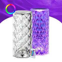 Luminária Mesa Cristal LED 16 Cores Luz Projetor Controle Remoto Touch Diamante Toque Quarto USB
