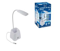 Luminária Mesa Flexível Led com Botão Touch e Porta Lápis