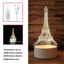 Luminária Mesa Led 3d Decorativo Torre Eiffel Botão Liga/Desliga EB61129 - EMBU LED