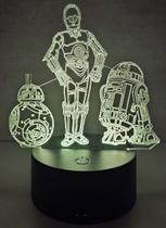 Luminária mesa Led RGB Star Wars Droids controle remoto Cor:Droids