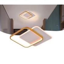 Luminária Moderna Minimalista 25w Plafon Sobrepor Quadrado Dourado Luz 3/1