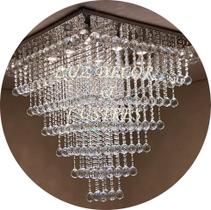 Luminária Moderna Plafon De Cristais K9 Base Inox 70x70cm Luminária Moderna Plafon De Cristais K9 Base Inox 70x70cm