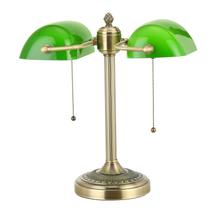 Luminária Newrays de duas cabeças em vidro verde estilo banker 41 x 38 cm Luminária Newrays de duas cabeças em vidro verde estilo banker 41 x 38 cm