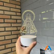 Luminária Nossa Senhora Aparecida LED 3D Abajur Acrílico Branca