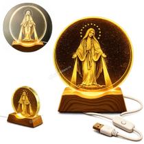Luminária Nossa Senhora das Graças Disco de Vidro 3D 7,8cm USB - Ref: 22171B Luminária Nossa Senhora das Graças Disco de Vidro 3D 7,8cm USB - Ref: 22171B